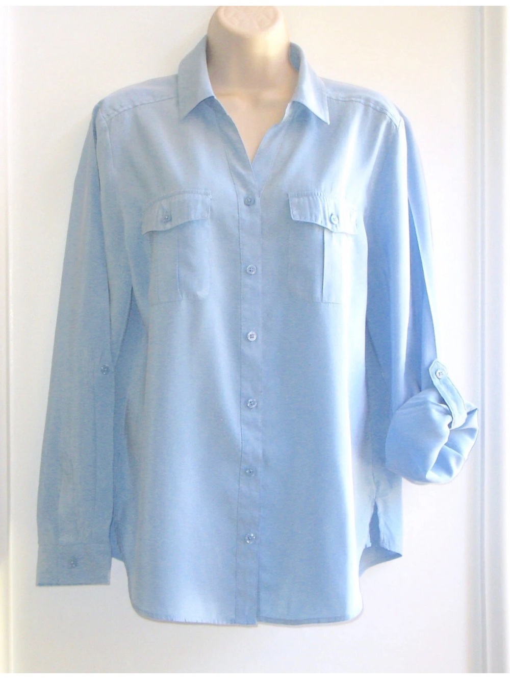 Chico's Pale Blue Utility Button-Front Shirt size 3/large